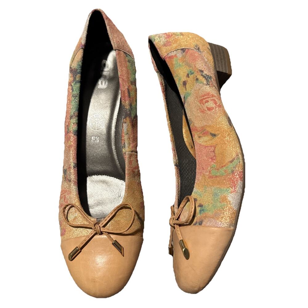 Ara Floral Suede Ballet Flats Women’s 9.5 Leather Toe Bow Comfort‎ Shoes